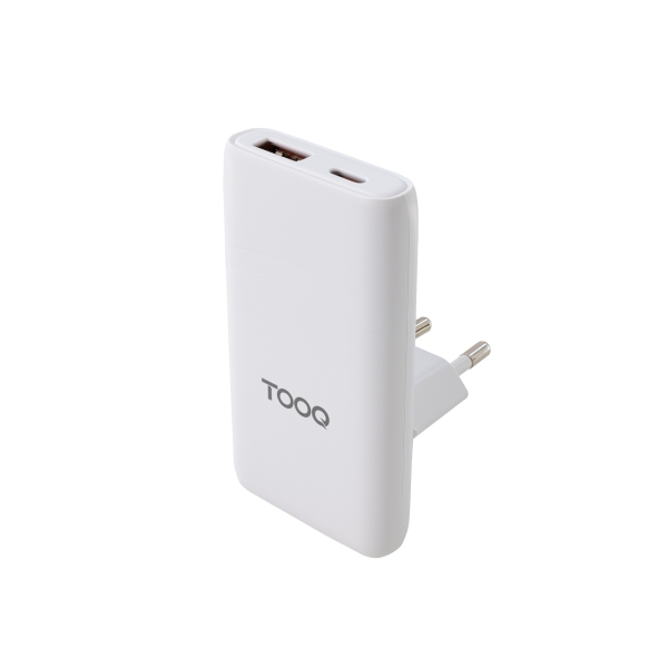 Tooq Adaptador de Viaje - Compatibilidad con EU, KR, UK - Tecnologia GaN 65W - Puerto USB-C PD y USB-A QC - Color Blanco