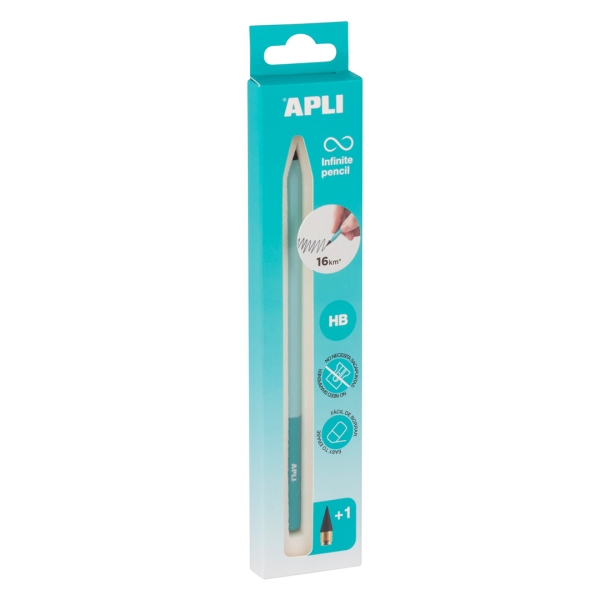 Apli Infinite Pencil Nordik Pack de Lapiz Infinito HB + Mina de Recambio + Tapon Protector - Para Escribir hasta 16km - Color Azul