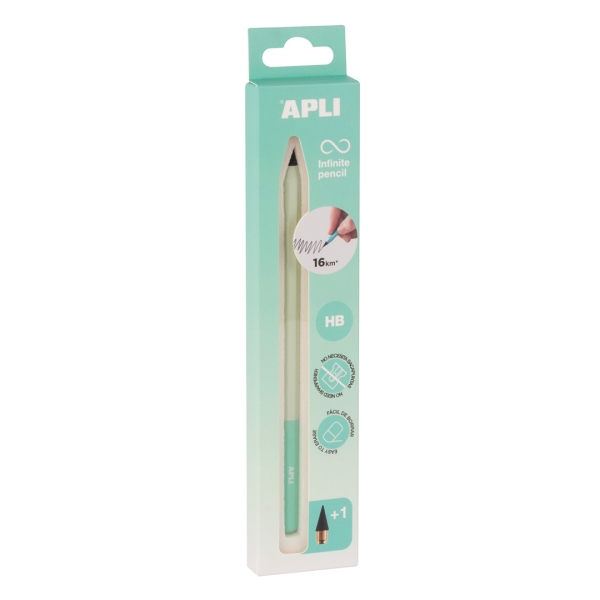 Apli Infinite Pencil Nordik Pack de Lapiz Infinito HB + Mina de Recambio + Tapon Protector - Para Escribir hasta 16km - Color Verde