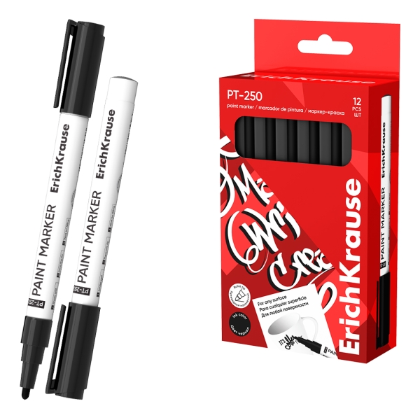 Erichkrause PT-250 Marcador de Pintura - Punta en Forma de Bala - Trazo de 1-2mm - Sistema de Suministro de Tinta de Valvula - Tinta Base de Aceite - Cuerpo de Aluminio Resistente - Color Negro