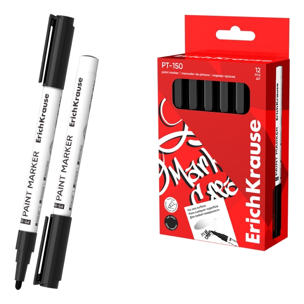 Erichkrause PT-150 Marcador de Pintura - Punta en Forma de Bala - Trazo de 1-2mm - Sistema de Suministro de Tinta de Valvula - Tinta Base de Agua - Cuerpo de Aluminio Resistente - Color Negro