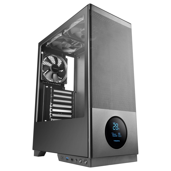 Tacens Sagitta20 Torre ATX - Pantalla de Monitoreo Integrado - 3 Ventiladores de 120mm - Ventana de Cristal Tempado - Malla Antipolvo Frontal - Color Negro
