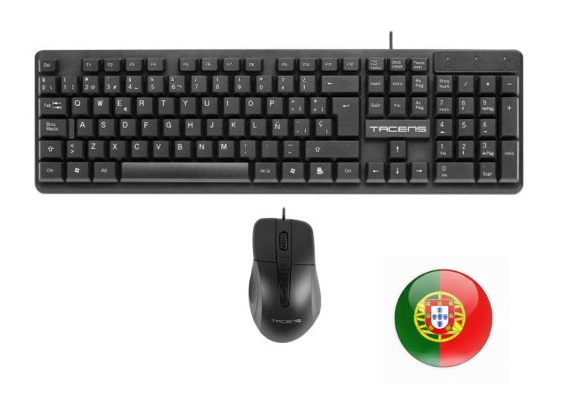 Tacens Anima ACP02 Pack USB Teclado Multimedia + Raton 1200dpi 3 Botones - Disposicion Portuguesa QWERTY PT - Cable de 1.3m - Teclas de Membrana - Sensor Optico - Uso Diestro - Color Negro