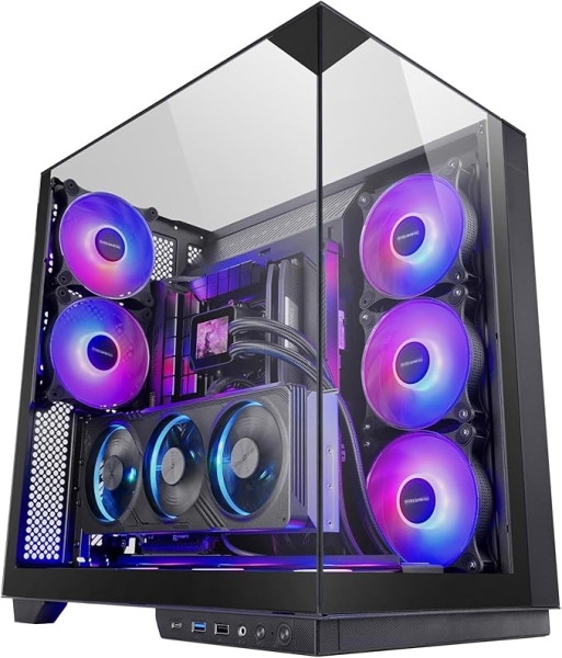 Mars Gaming MC-3GF Caja Torre ATX - 2 Ventiladores ARGB Traseros Preinstalados - Triple Cristal Templado - Montaje Vertical para Tarjetas Graficas - Soporte para Refrigeracion Liquida hasta 360mm - 420x289x460mm - Color Negro