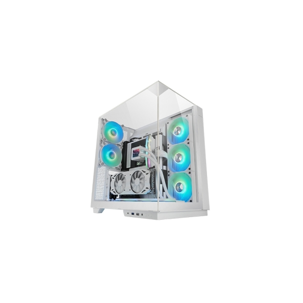 Mars Gaming MC-3GF Caja Torre ATX - 2 Ventiladores ARGB Traseros Preinstalados - Triple Cristal Templado - Montaje Vertical para Tarjetas Graficas - Soporte para Refrigeracion Liquida hasta 360mm - 420x289x460mm - Color Blanco
