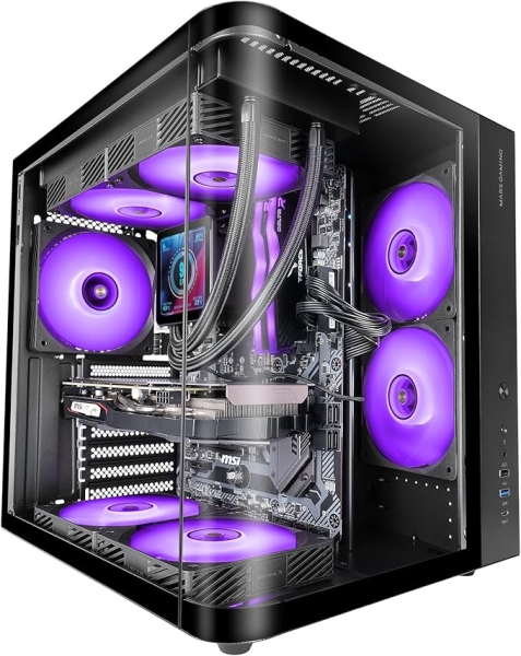 Mars Gaming MC-CURV Caja Torre ATX - Cristal Templado Curvo Continuo - Doble Camara - Conectividad USB-C y USB 3.0 - 7 Ranuras de Expansion - 343x286x353mm - Color Negro