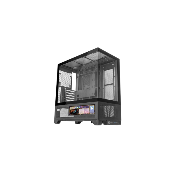 Mars Gaming MC-LCDX Caja Torre ATX - Pantalla IPS de 9.6” Personalizable - Cristal Templado Curvo Continuo - Panel Inferior de Malla Completa - 7 Ranuras de Expansion - 443x475x246mm - Color Negro