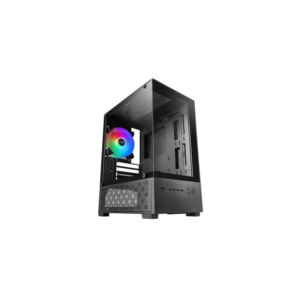 Mars Gaming MC-SE2 Caja Torre ATX - Ventilador de 120mm FRGB Integrado - Cristal Templado sin Marco - Doble Camara - 5 Ranuras de Expansion - 388x197x304mm - Color Negro