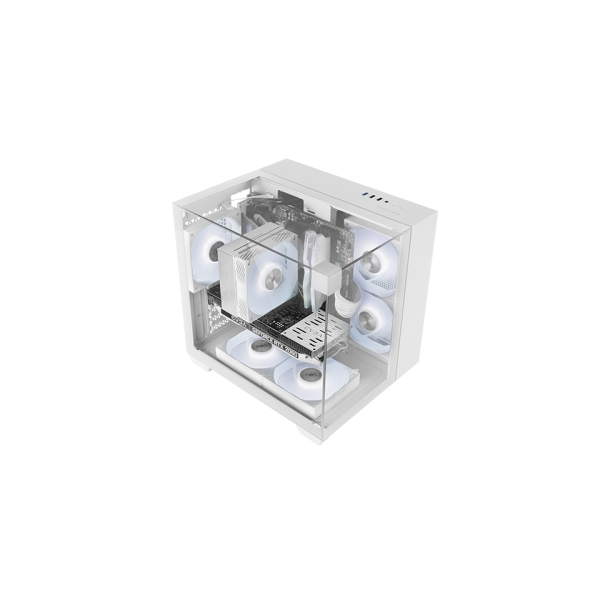 Mars Gaming MC-VISIONM Minitorre Ultracompacta - Soporte para Refrigeracion Liquida hasta 240mm - Triple Cristal Templado - Soporte MicroATX/Mini-ITX - 5 Ranuras de Expansion - 350x277x329mm - Color Blanco