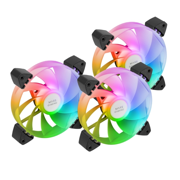 Mars Gaming MF-3AR Pack de 3 Ventiladores de 120mm FDB - Iluminacion ARGB 360º - Aspas Invertidas - Silencioso 14dB - Color Negro