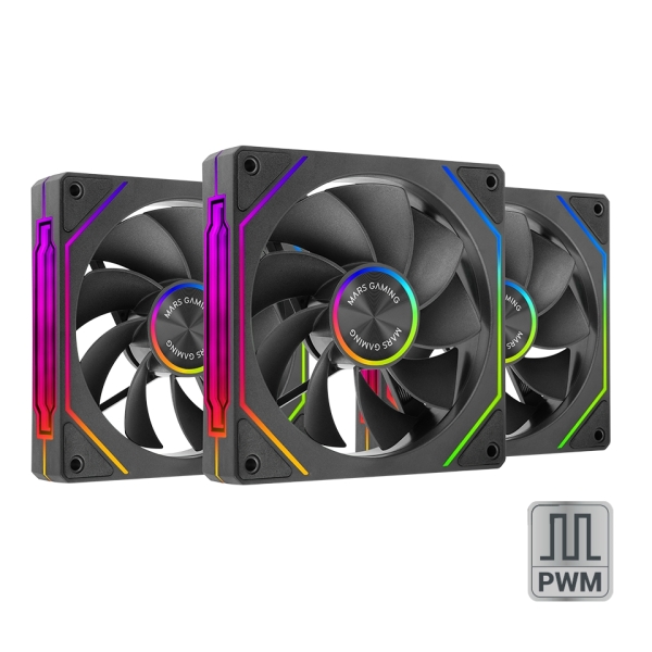 Mars Gaming MF-LINKFINITYKIT2R Pack de 3 Ventiladores de 120mm - Iluminacion ARGB Infinity Mirror - Silencioso 12dB - Modular Linkfinity Magnetico - Color Negro