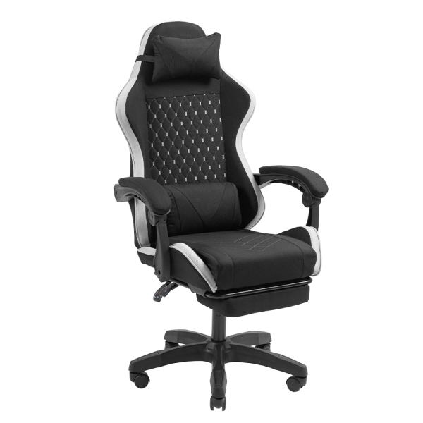 Mars Gaming MGC-X FABRIC Silla Gaming Ergonomica - Reposapies Extensible - Cojines Lumbar y Cervical - 660x540x1250mm - Tejido Transpirable - Color Negro y Blanco