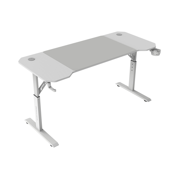 Mars Gaming MGD-ERGO140 Mesa Gaming - Altura Ajustable con 3 Posiciones - Soportes Auriculares y Bebidas - Alfombrilla XXL - Estructura Acero - 140x60x1.5cm - Acabado en Fibra de Carbono - Color Blanco