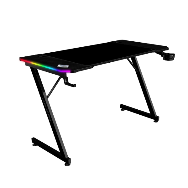Mars Gaming MGD-X120RGB Mesa Gaming - Iluminacion ARGB con Mando - Soportes Auriculares y Bebidas - Alfombrilla XXL - Estructura Acero - 120x60x1.5cm - Acabado en Fibra de Carbono - Color Negro