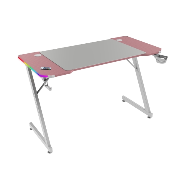 Mars Gaming MGD-X120RGB Mesa Gaming - Iluminacion ARGB con Mando - Soportes Auriculares y Bebidas - Alfombrilla XXL - Estructura Acero - 120x60x1.5cm - Acabado en Fibra de Carbono - Color Blanco y Rosa