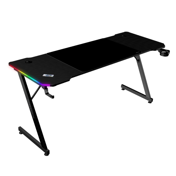 Mars Gaming MGD-X160RGB Mesa Gaming - Iluminacion ARGB con Mando - Soportes Auriculares y Bebidas - Alfombrilla XXL - Estructura Acero - 160x60x1.5cm - Acabado en Fibra de Carbono - Color Negro