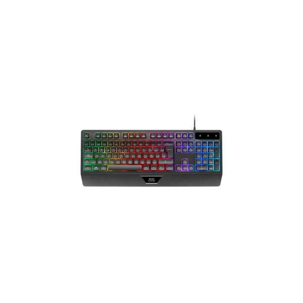 Mars Gaming MK124 Teclado Completo Hibrido H-Mech - Almohadilla Integrada - Disposicion Francesa AZERTY FR - Iluminacion FRGB - 450x181x36mm - Color Negro