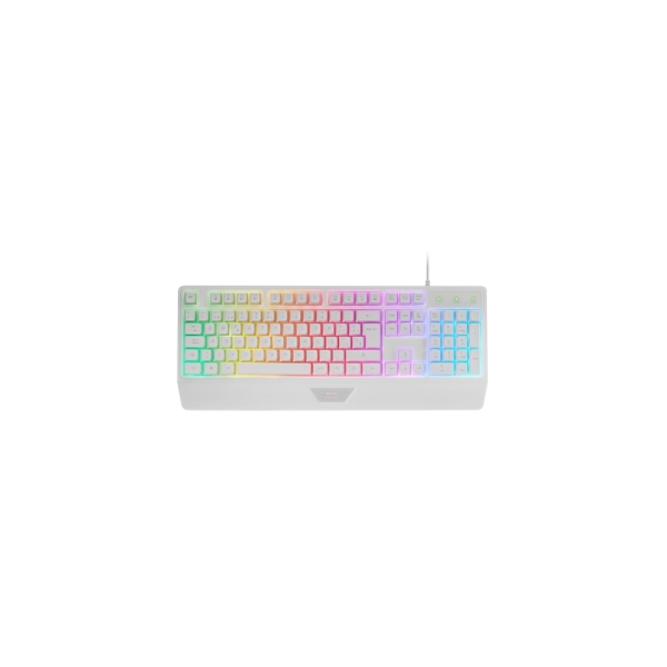 Mars Gaming MK124 Teclado Completo Hibrido H-Mech - Almohadilla Integrada - Disposicion QWERTY ES - Iluminacion FRGB - 450x181x36mm - Color Blanco