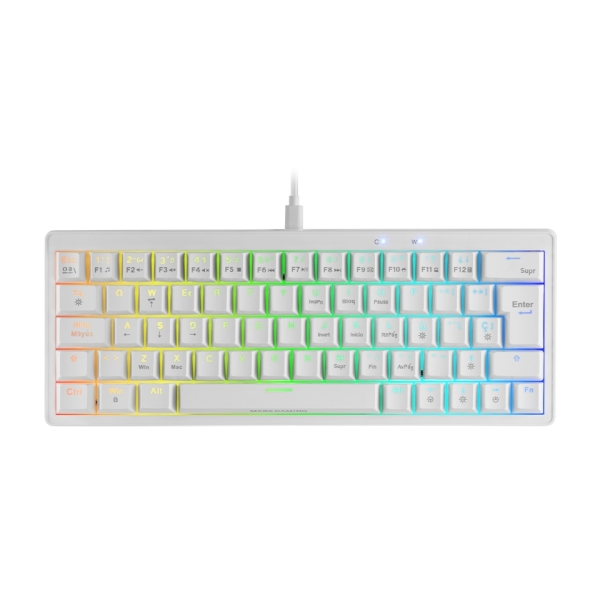 Mars Gaming MKMINIPRO Teclado Compacto Hibrido H-Mech - Switch SKN Azul - Disposicion Internacional QWERTY US - Iluminacion RGB Chroma - 300x114x42mm - Color Blanco