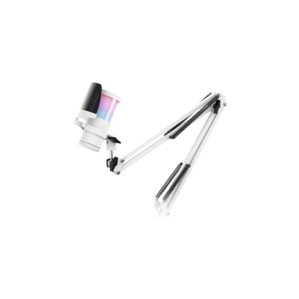 Mars Gaming MMIC-SC Microfono Gaming - Brazo Mecanico Omnidireccional - Filtro Pop de Malla Metalica - Iluminacion ARGB Tactil - Diagrama Polar Cardioide - 141x52x80mm - Color Blanco