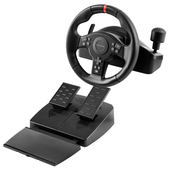 Mars Gaming MWH-RSXONE Juego de Volante 270º y Pedales de Carreras XL - Respuesta Instantanea - Vibracion Inmersiva - Levas y Palanca Secuencial Integrada - 11 Botones - DPad - 260x275x240mm - Color Negro