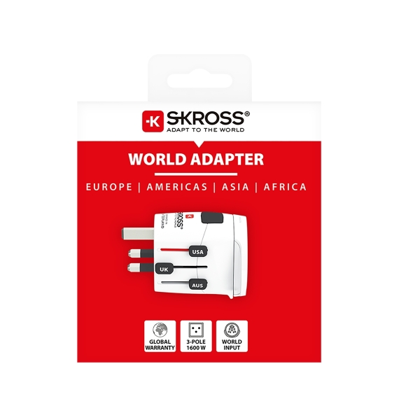 Skross Adaptador Universal de Viaje - Mas de 200 Paises - 250V, 6,3A - Color Blanco
