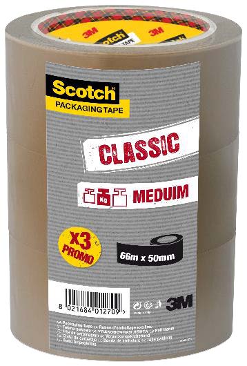 Scotch Classic Pack con 3 Precintos de Embalaje 50mm x 66m - Color Marron