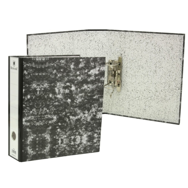 Bismark Archivador A-Z Jaspeado A4 Lomo 75mm - Carton Forrado - Tarjetero en el Lomo - Mecanismo de Palanca - Color Negro Jaspeado
