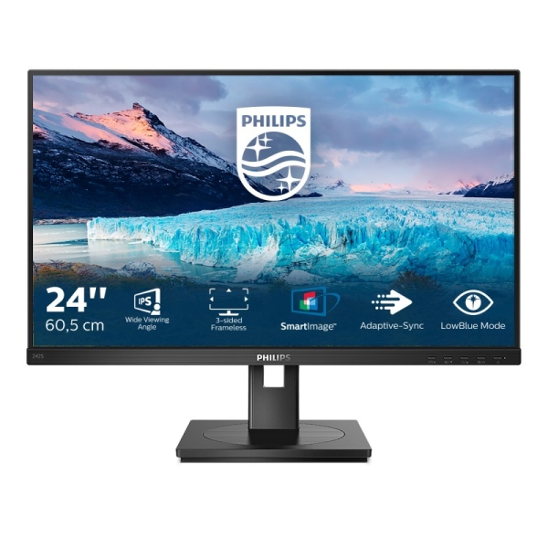 Philips S Line 242S1AE/00 Monitor 23.8" LED IPS FullHD 75Hz - Respuesta 4ms - Altavoces 4W - Regulable en Altura, Giratorio e Inclinable - HDMI, DVI, DisplayPort, VGA - VESA 100x100mm - Color Negro
