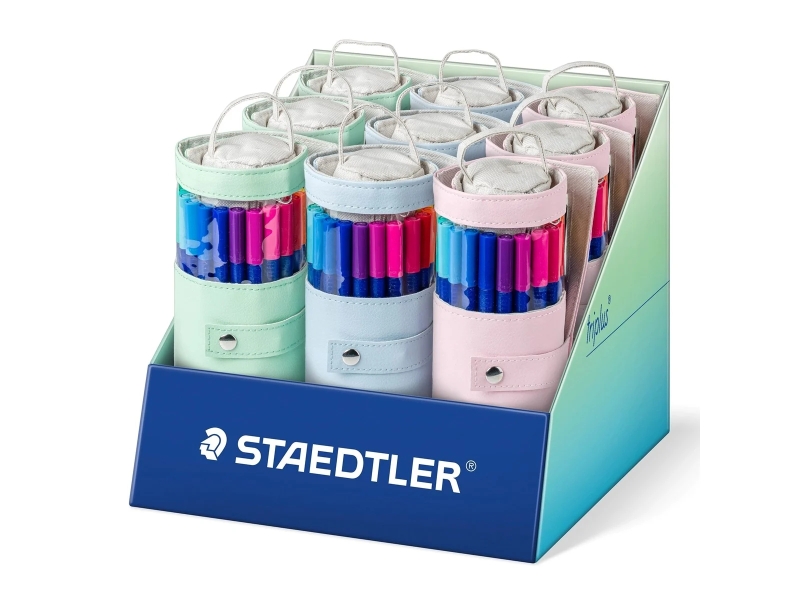 Staedtler Triplus Color 323 Expositor con 9 Pack Enrollables de 20 Rotuladores - Trazo de 1mm aprox. - Tinta Base de Agua - 97% de Plastico Reciclado - Colores Surtidos