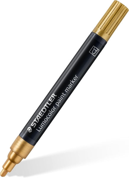 Staedtler Lumocolor 349 Marcador Acrilico Permanente - Trazo 2.4 mm Aprox - Tinta Base de Agua - Color Oro