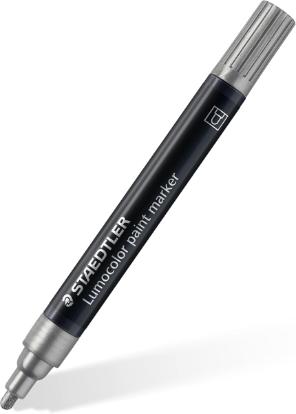 Staedtler Lumocolor 349 Marcador Acrilico Permanente - Trazo 2.4 mm Aprox - Tinta Base de Agua - Color Plata