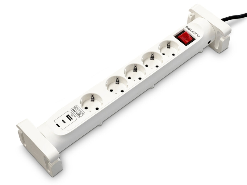 Salicru Regleta SPS SAFE 5S+ Protectores Electricos Activos de Ultima Generacion - 5 Tomas Schuko - 1xUSB-A, 2xUSB-C - Color Blanco