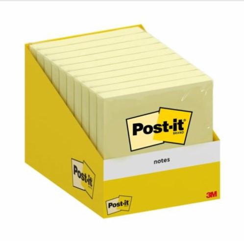 Post-It Pack de 10 Blocs de 100 Notas Adhesivas Reposicionables - Forma Cuadrada - 76x76mm - Color Amarillo Claro