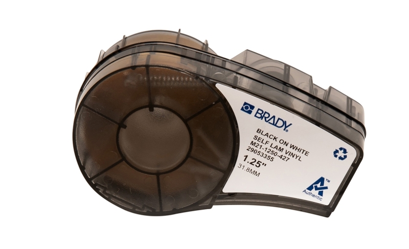 Brady M21-1250-427 Cinta de Etiquetas Original Vinilo Autolaminable - Texto Negro sobre Fondo Blanco - Ancho 31,75mm x 4,30m