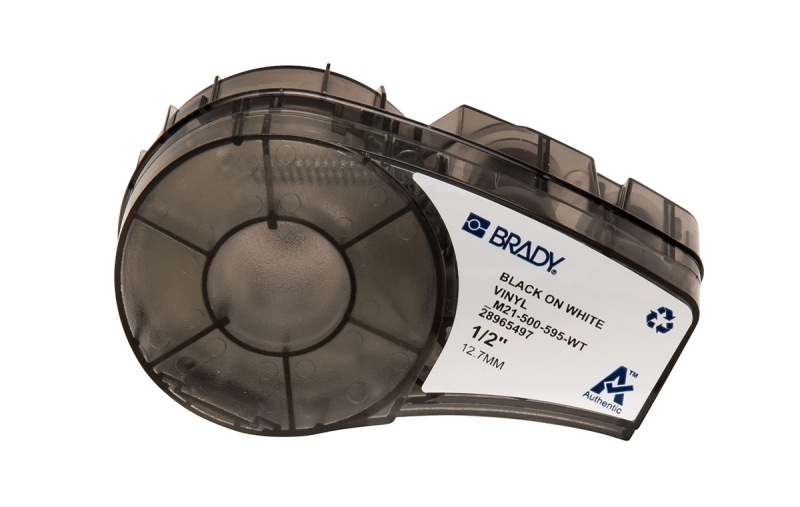 Brady M21-500-595-WT Cinta de Etiquetas Original Vinilo - Texto Negro sobre Fondo Blanco - Ancho 12,70mm x 6,40m