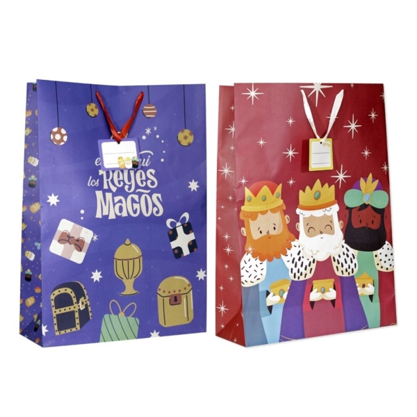 Bismark Bolsa de Papel Reyes Magos Jumbo - Medidas 40x70x18cm - Tarjeta Colgante - 2 Diseños Diferentes Aleatorios