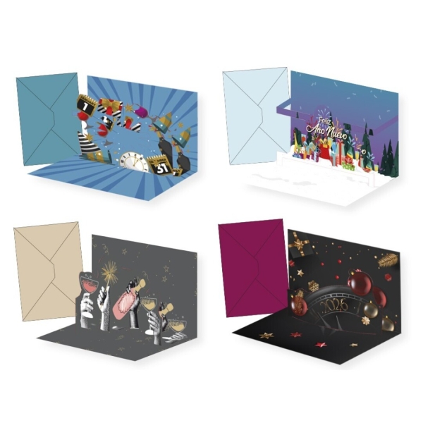 Bismark Tarjeta Pop Up de Felicitacion de Año Nuevo con Sobre - Decorada con Foil y Relieves Pop Up