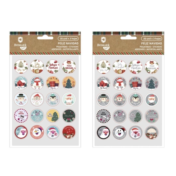 Bismark Pack de 60 Pegatinas Navideñas - Ideales para Decorar Regalos