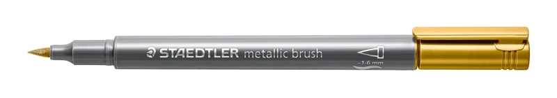 Staedtler Metallic Brush Rotulador Punta Pincel - Trazo 1 - 6mm Aprox - Tinta Base de Agua - Color Oro