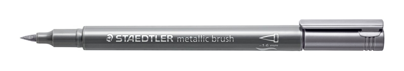 Staedtler Metallic Brush Rotulador Punta Pincel - Trazo 1 - 6mm Aprox - Tinta Base de Agua - Color Plata