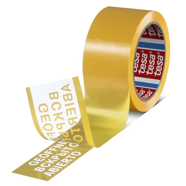Tesa 64007 Cinta para Precintado a Prueba de Manipulaciones 50mm x 500 Metros - Para Aplicacion Automatica - Adhesivo Acrilico a Base de Agua - Color Amarillo