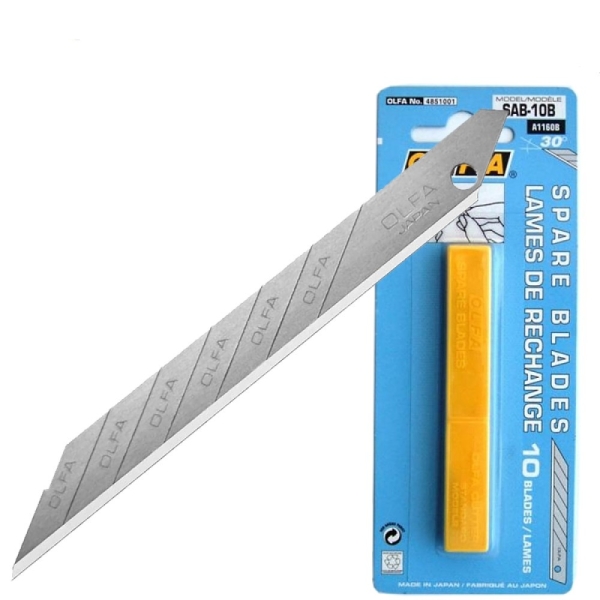 Olfa Pack de 10 Cuchillas para Cuters - Ancho 9mm, Largo 74mm - 8 Segmentos