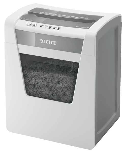 Leitz IQ Office P4 Destructora de Papel Corte Confeti P-4 - Destruye hasta 15 Hojas - Capacidad de la Papelera 23L - 2 Horas de Funcionamiento Ininterrumpido - Color Blanco/Gris