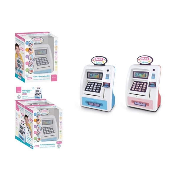 Umay Hucha Electronica Diseño Cajero Automatico - Cierre con Contraseña - Ranuras para Billetes y Monedas - 2 Colores Surtidos Aleatorios