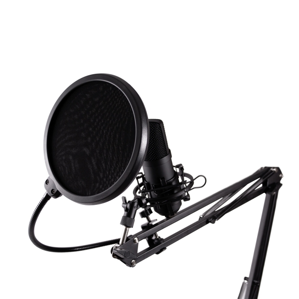 Coolbox Coolcaster Microfono USB Cardioide de Brazo Extensible para Streaming - Parabrisas y Filtro POP - Tripode - Color Negro