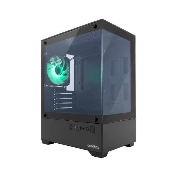 Coolbox GM200 Vision Lite Caja Mini Torre Micro ATX, Mini-ITX - Frontal y Lateral Cristal Templado - Tamaño HDD 3.5" y 2.5" - USB-A 3.2, USB-C 3.2, USB-A 2.0 y Audio - Ventilador Trasero ARGB - Soporta Refrigeracion Liquida - Color Negro