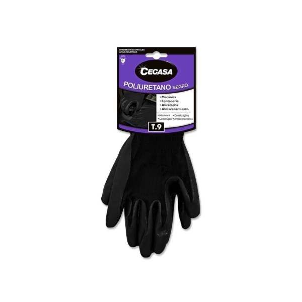 Cegasa Guantes de Trabajo Talla 9 - Fabricados en Poliester con Recubimiento de Poliuretano en Palma - Color Negro