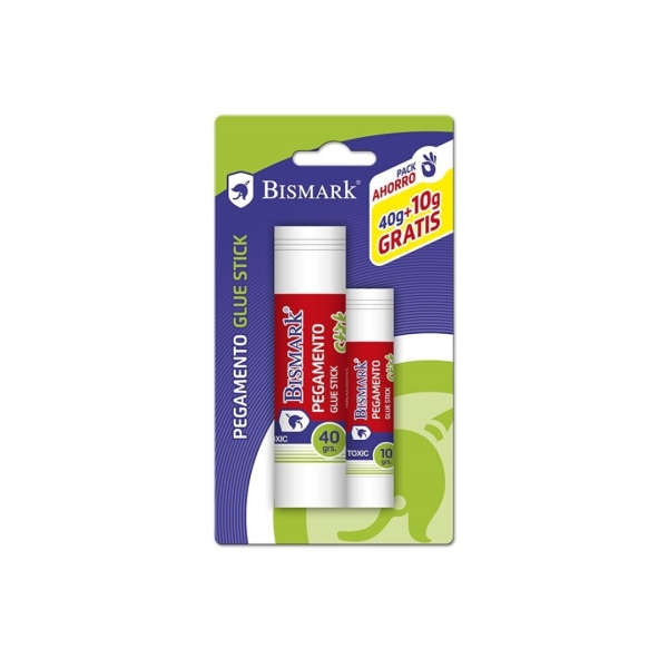 Bismark Pack de 1 Barra de Pegamento 40gr + 1 Barra de 10gr Gratis - Multiusos - Sin Disolventes - Uso Escolar