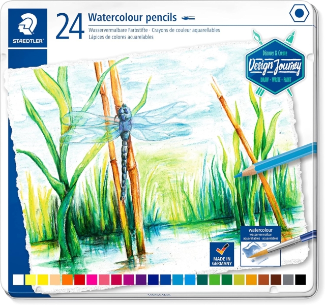Staedtler 14610C Caja Metalica con 24 Lapices de Colores Acuarelables - Resistentes a la Rotura - Colores Surtidos